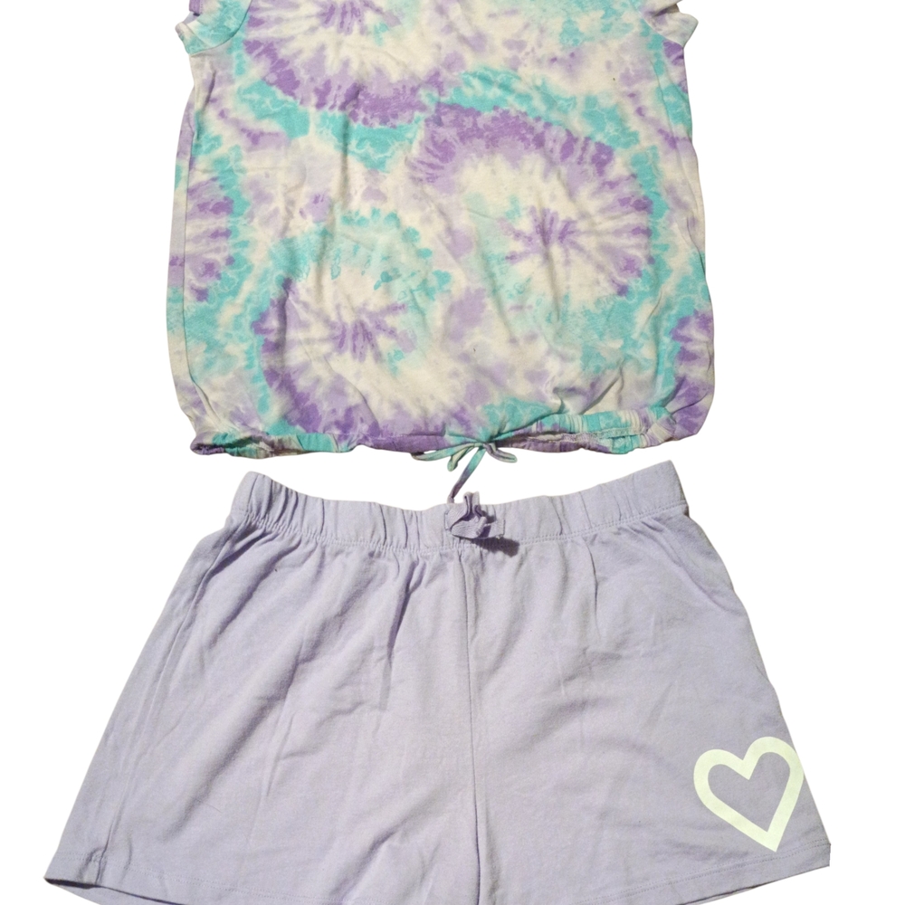 2pc The Childerns pTie-Dye Crop Tank & Lilac Lounge Shorts Set - Heart Detail